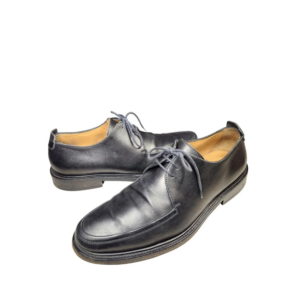 Bally Orbin Black Leather Apron Toe Derby Shoes Luxury Swiss Classic Oxfords 9